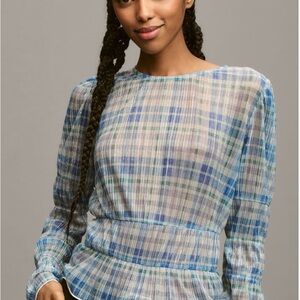 Anthropologie Blue Plaid Blouse